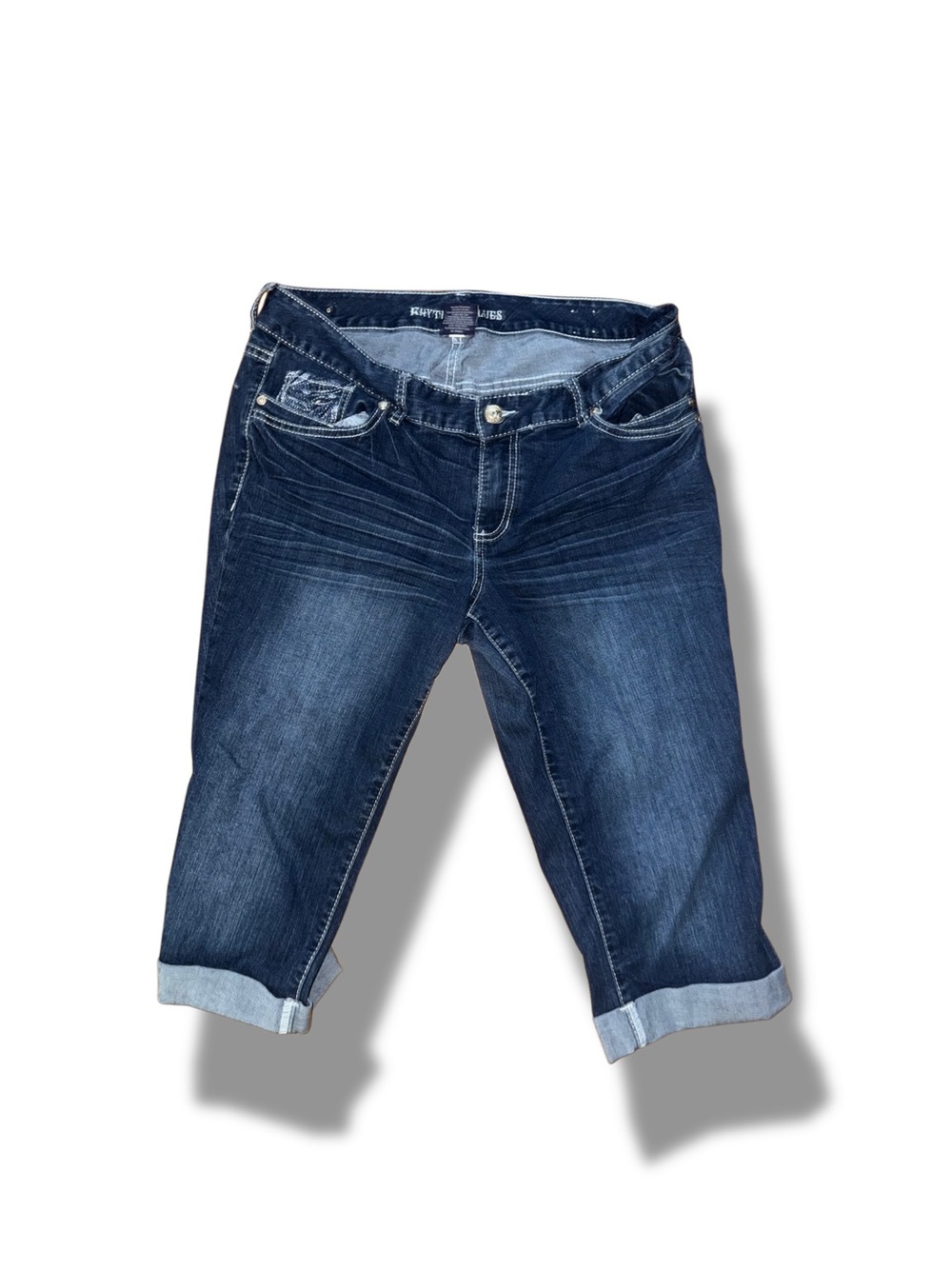 Rhythm in Blues Embroidered Women's Capris
